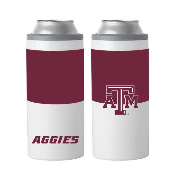Logo Brands Ncaa Texas A&M Aggies Coolie De Lata Delgada Con Bloques De Colores De 12 Oz, Borde Extraíble Con Aislamiento De Doble Pared De Acero Inoxidable Para Uso En Vasos De Cóctel