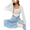 thumbnail image 3 of Biezeib Women´s Textured Crop Tops Long Sleeve Scoop Neck Hanky Hem Solid Color Slim Fit T-Shirt Streetwear, 3 of 6
