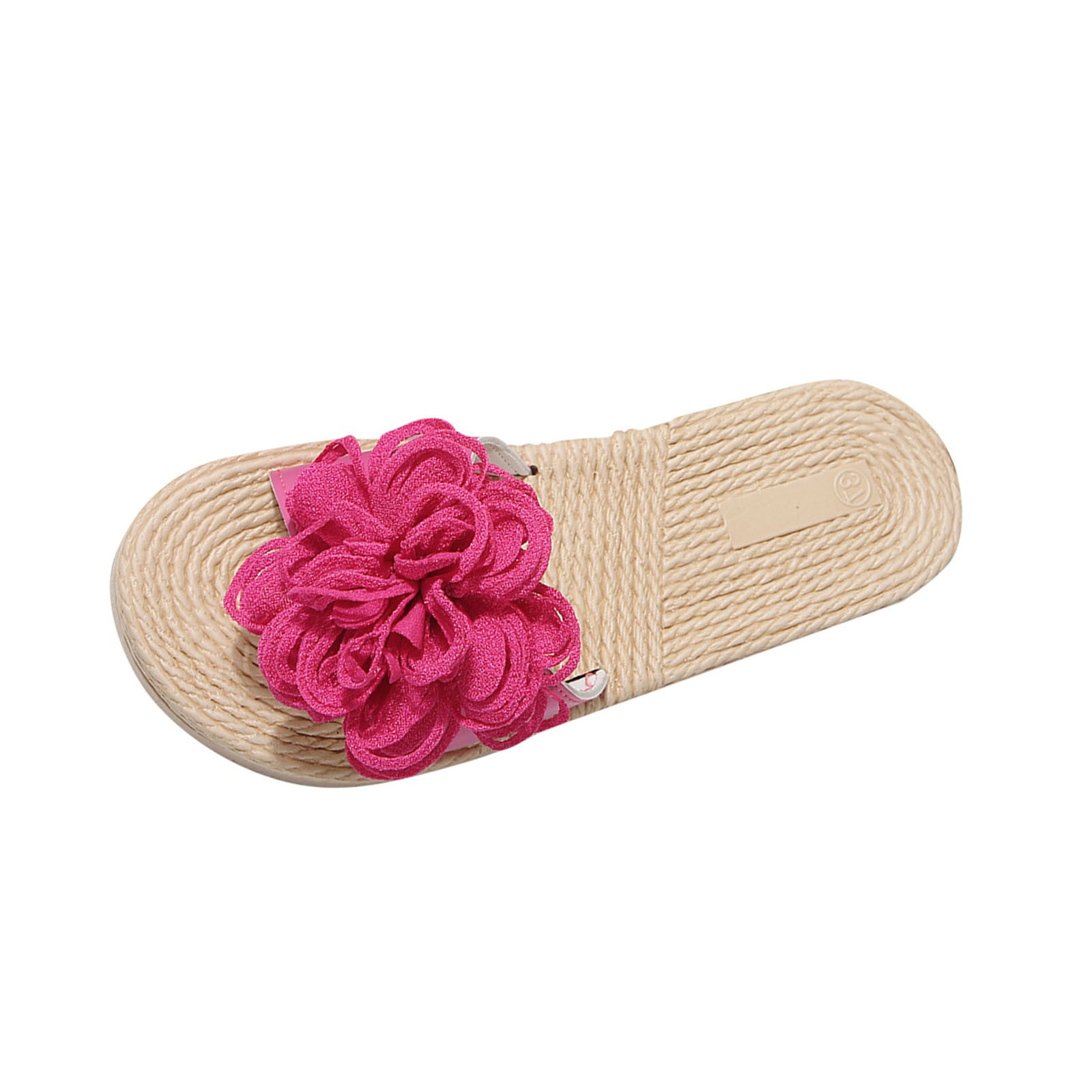 Sandales pour Femmes Semelle Plate Décor Fleur Fausse Semelle Tissée Douce Bout Ouvert Plage Été Chaussons Rouge