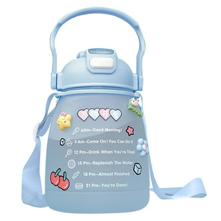 

Water Cup Kettle Drinking Bottle 3D Stickers Straw 1300ML Cute Girls Travel Cartoon Ourdoor Sport Silicone Candy Colors
