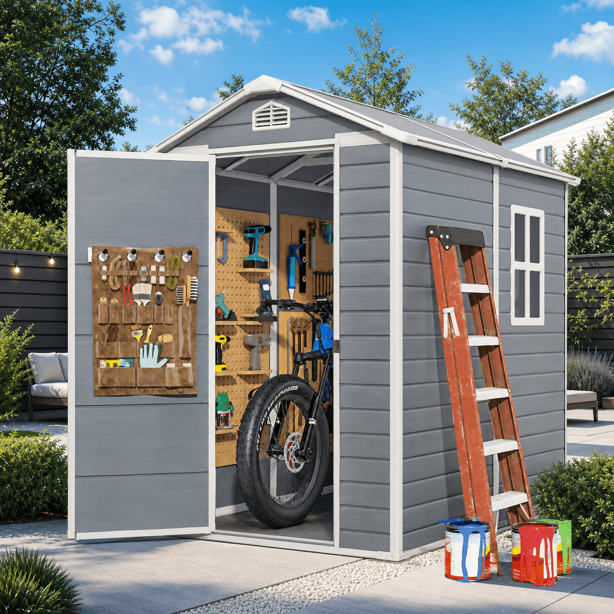 Patiowell, Storage Shed, 6' x 6', All-Weather Resin, Lockable Door
