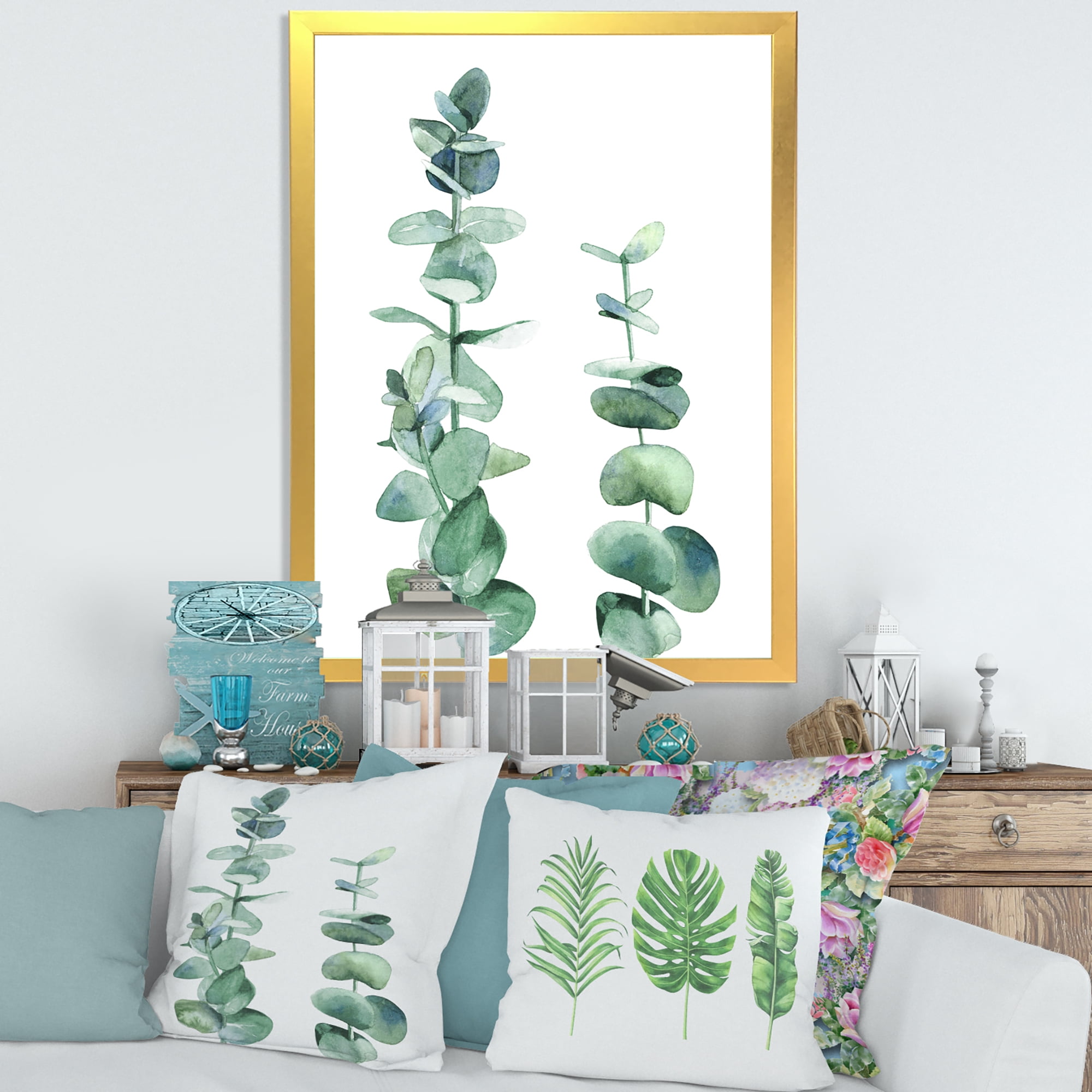 Designart 'Green Eucalyptus Branch' Tropical Framed Art Print