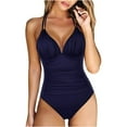 thumbnail image 1 of One Piece Bathing Suit for Women Shirred Tummy Control Swimsuits Halter Backless Monokini Swimwear, 1 of 7