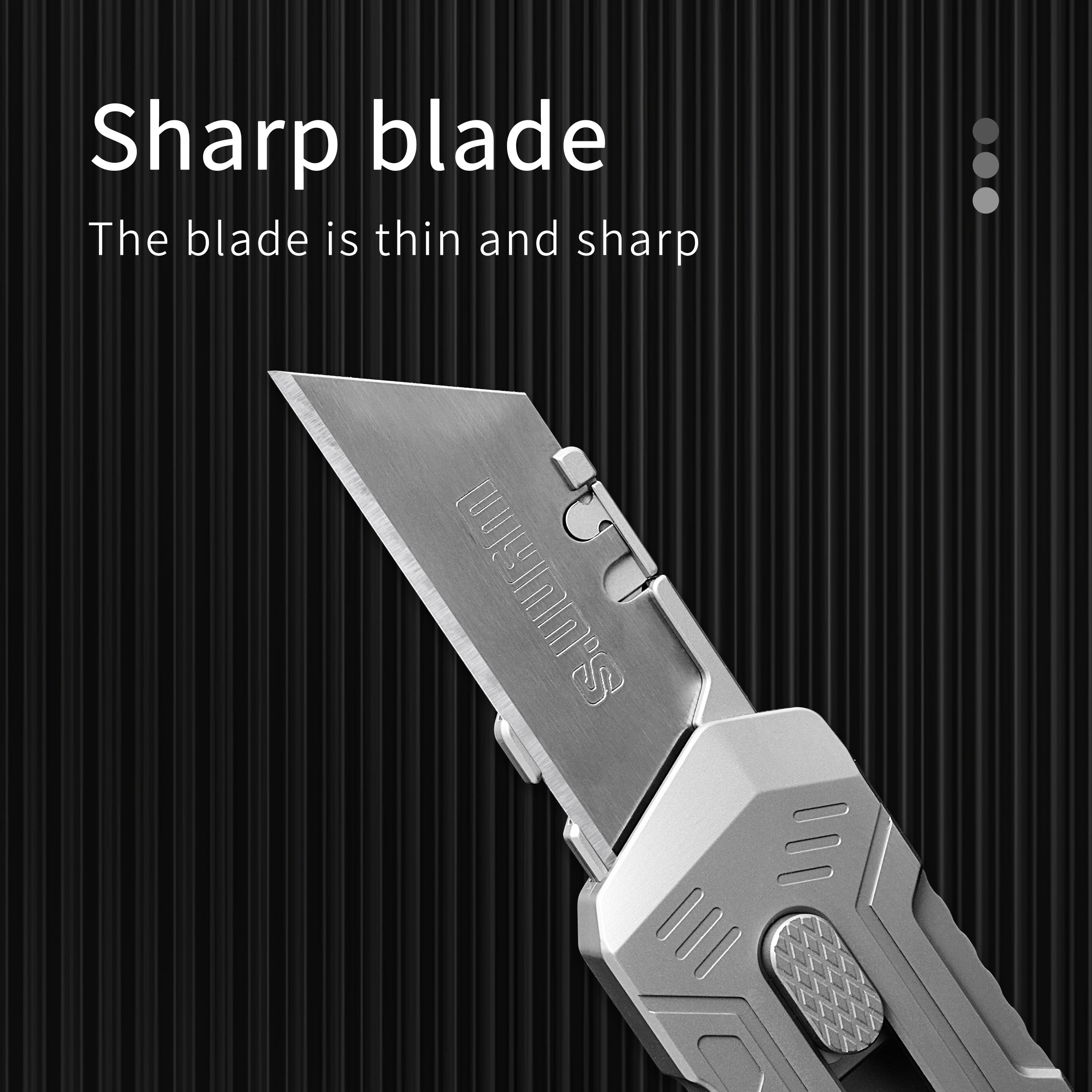 Titanium Retractable Pocket Knife 6 inch Utility Knife with 10pcs Carbon Steel Blades