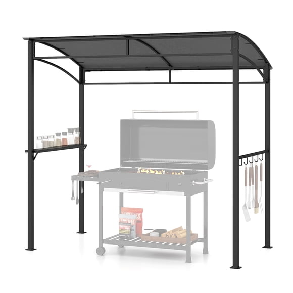 Costway 7'x4.5' Grill Gazebo Outdoor Patio Garden BBQ Canopy Shelter Storage Hook, Gray Gray