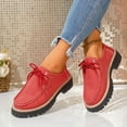 thumbnail image 4 of Lace Up Platform Loafers for Women Thick Sole Wide Width Fashion Suede Low Top Business Walking Shoes Red Size 8.5, 4 of 7