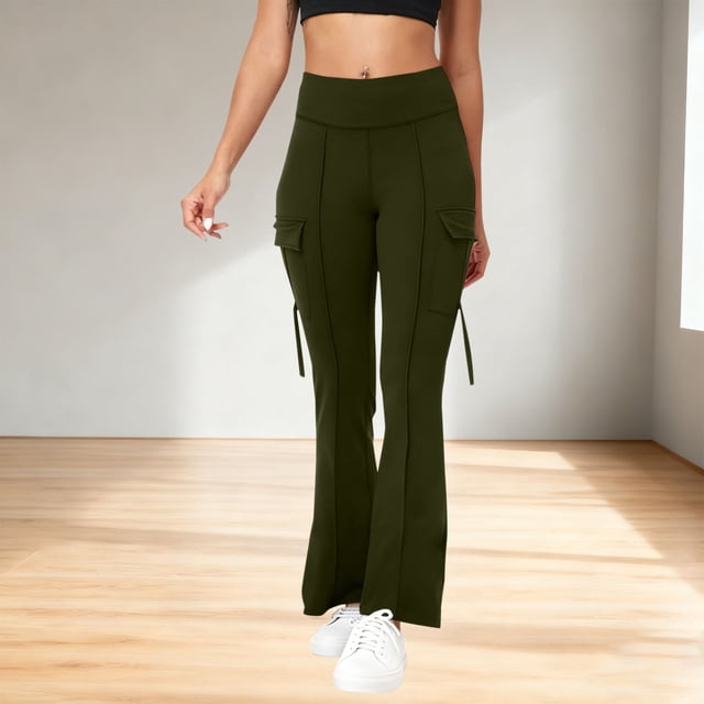Pincandy Women's Solid Color High Waist Flared Yoga Pants - with Pockets, Casual Fit for Yoga & Daily Wear