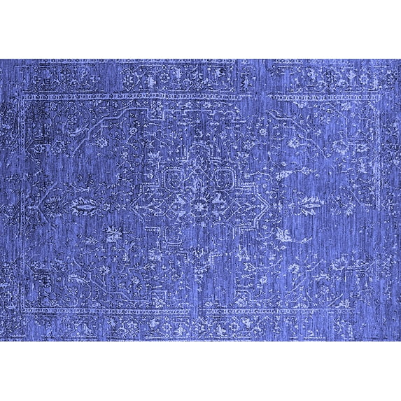 Ahgly Company Machine Washable Indoor Rectangle Oriental Blue Industrial Area Rugs, 5' x 7'