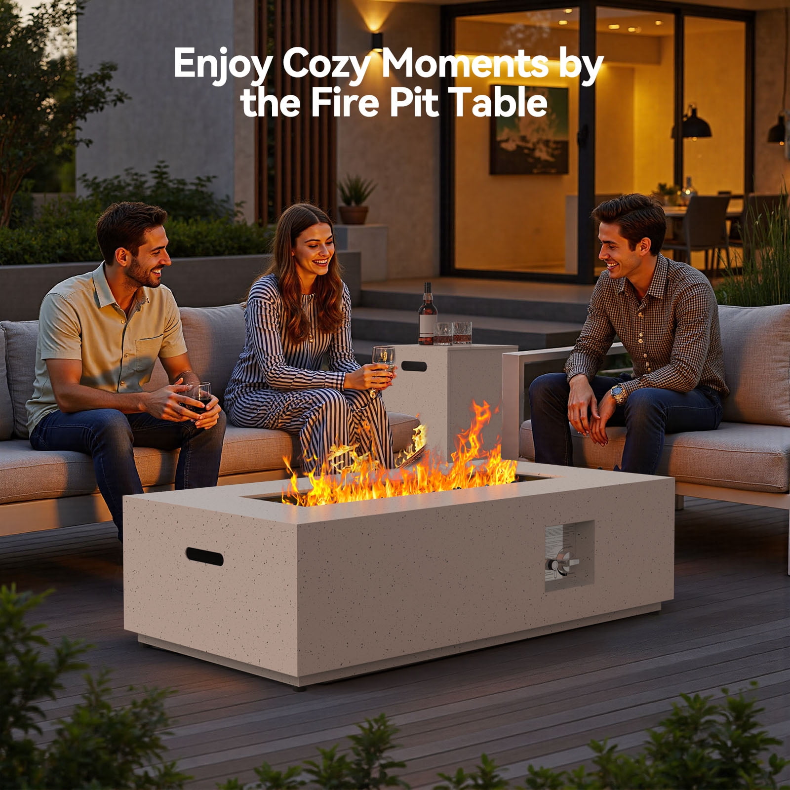 CHITOOMA 43" Propane Fire Pit with Side Table, 50,000 BTU Outdoor Gas Fire Pit with Glass Rocks, Fire Pit Table with Waterproof Cover, CSA Certification & Adjustable Legs for Patio, Backyard