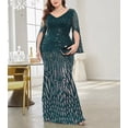 thumbnail image 2 of Womens Mermaid Plus Size V Neck Sequin Evening Dress Long Sleeves Mother of The Bride Gowns Royal Blue, 2 of 7