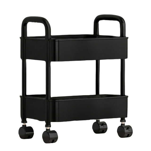 Carrito de cocina de 4 niveles de plástico negro con reposabrazos y estantes ventilados | Estantería móvil con ruedas para organizar la cocina, el baño, el inodoro, artículos de tocador, libros y