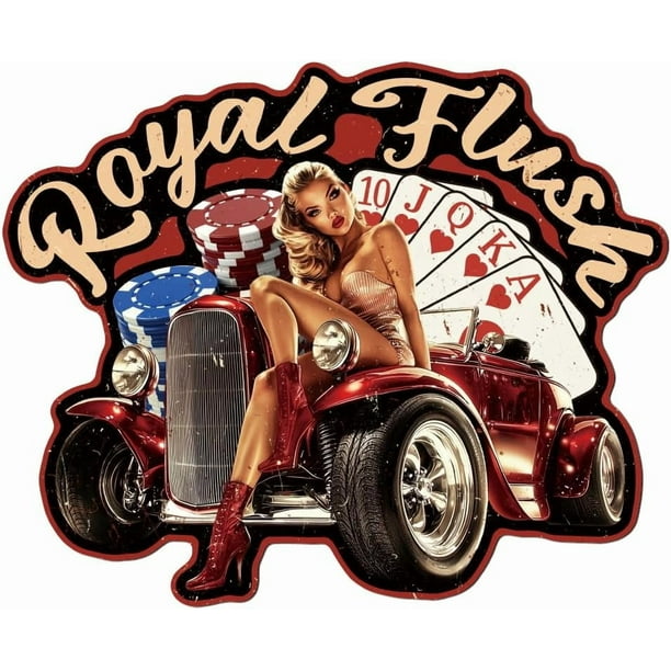 Cartel de chapa metálica vintage de póker pin-up para mujer, 13,5 x 11 pulgadas, divertido, retro, para sala de póker, bar, club, hogar, coche de póker, mujeres sexys, arte de pared, placa decorativa