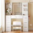 thumbnail image 2 of EDTara Vanity Desk with Lights, Large Makeup Vanity with Mirror and Chair, Power Outlet, Hair Dryer Rack, 7 Drawers, 3 Lighting Modes Brightness Adjustable Dressing Table for Bedroom, 2 of 7