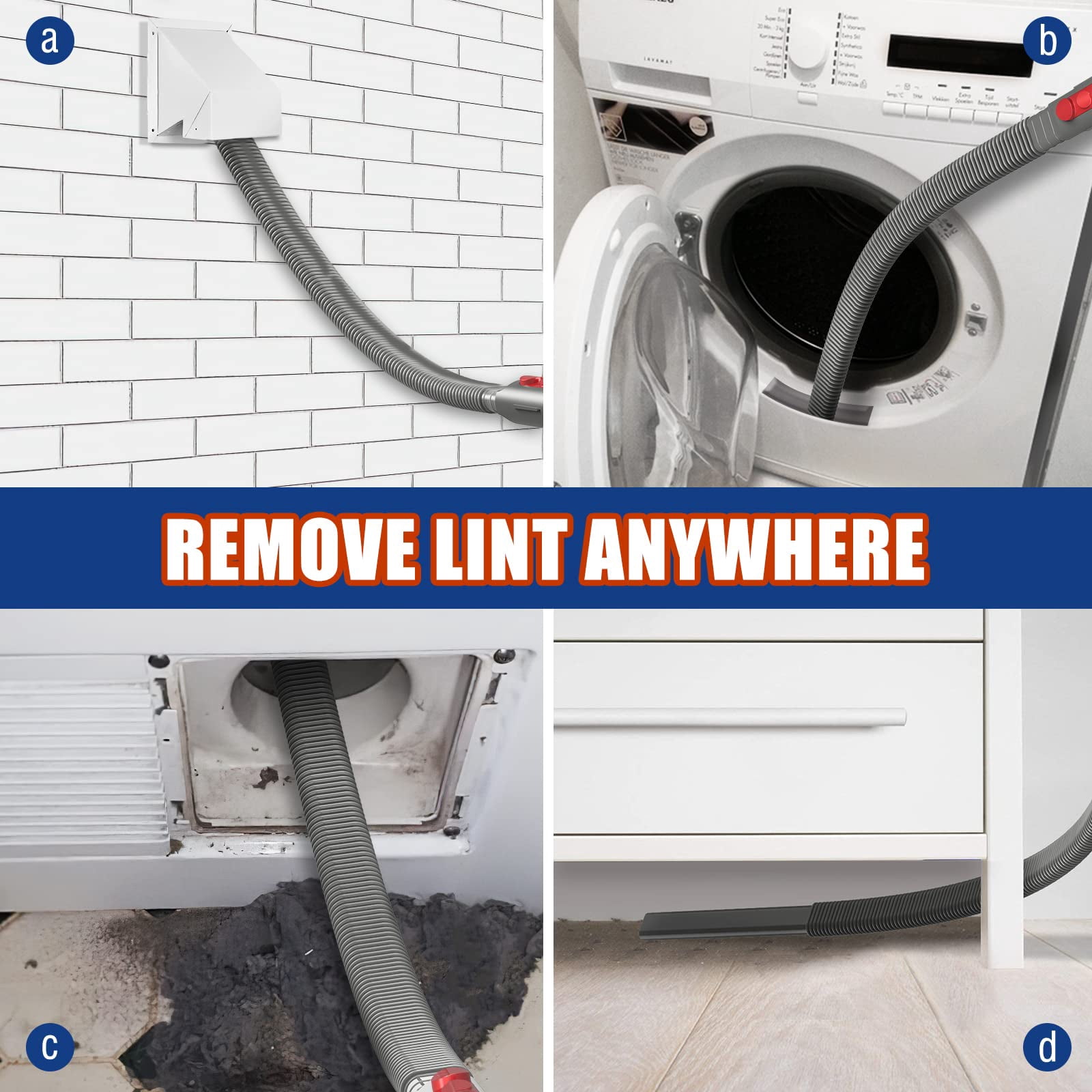DRYVENCK Dryer Vent Cleaner Kit, Cleaning Tools Compatible with D'S' V7 V8 V10 V11 V15 or Higher Models and Dryer, Flexible Vacuum Hose Lint Remover Attachment & Long Brush (Grey)