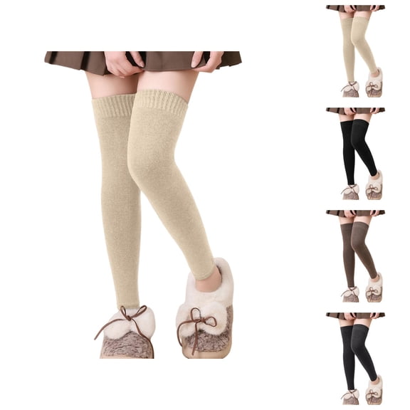 Extra Long Thermal Leg Warmers, 2 Pairs Women's Winter Over Knee High Footless Socks, Lined Thigh High Knit Warm Covers for Cold Weather