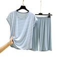 thumbnail image 4 of NMMUED Two Piece Sets for Women Two Piece Short Set for Women Pj Sets for Woman Capri Sets Women 2 Piece Outfits Loungewear, Blue XXL, 4 of 4