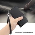 thumbnail image 6 of Wallet Case for iPhone 14 Pro Max 5G, Genuine Leather Support Wireless Charging RFID Blocking Flip Case Card Slots Holder, Kickstand Book Folding Folio Cover with Wrist Strap 6.7 Inch(Black), 6 of 17