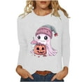 thumbnail image 2 of YUGYXL Women's Halloween Sweatshirts Pumpkin Ghost Graphic Long Sleeve Casual Crewneck Pullover Tunic Tops White S, 2 of 7