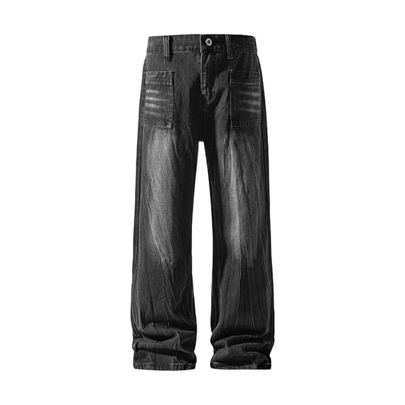 Rvwovn Men's Washed Straight Leg Jeans - Vintage Casual Streetwear Loose Denim Pants with Pockets