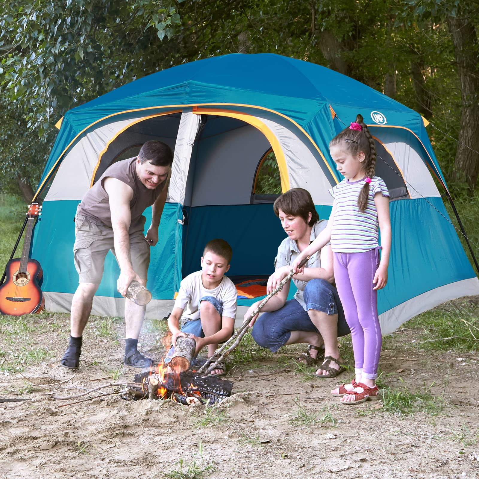 Tents 6 Person Waterproof Windproof Easy Setup Double Layer Family Camping Tent With 1 Mesh Door & 5 Large Windows -10'x9'x78in(h)