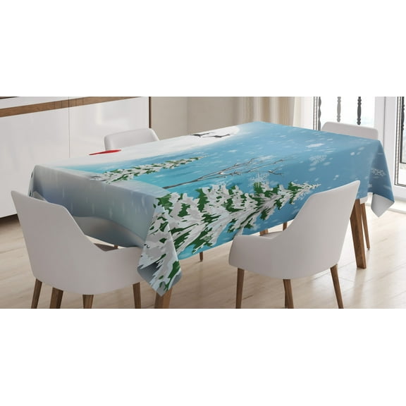 Ambesonne Christmas Tablecloth Rectangular Table Cover, Jolly Snowman Santa, 52"x70", White Blue