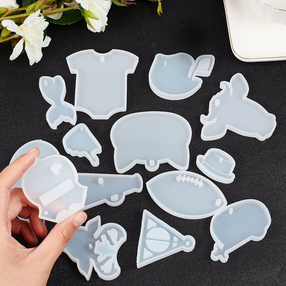 1set Keychain Making with Silicone Molds Iron Split Key Rings Disposable Plastic Transfer Pipettes and Plastic Round Stirring Rod Latex Finger Cots White