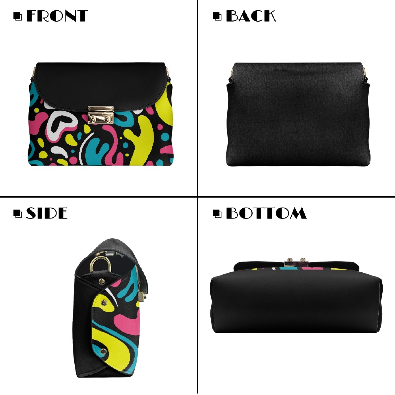 SCRAWLGOD Abstract Geometry Print Black Crossbody Bags for Women PU Leather Trendy Crossbody Handbags Stain Resistant Easy to Clean Shoulder Bag with Small Wallet Purse