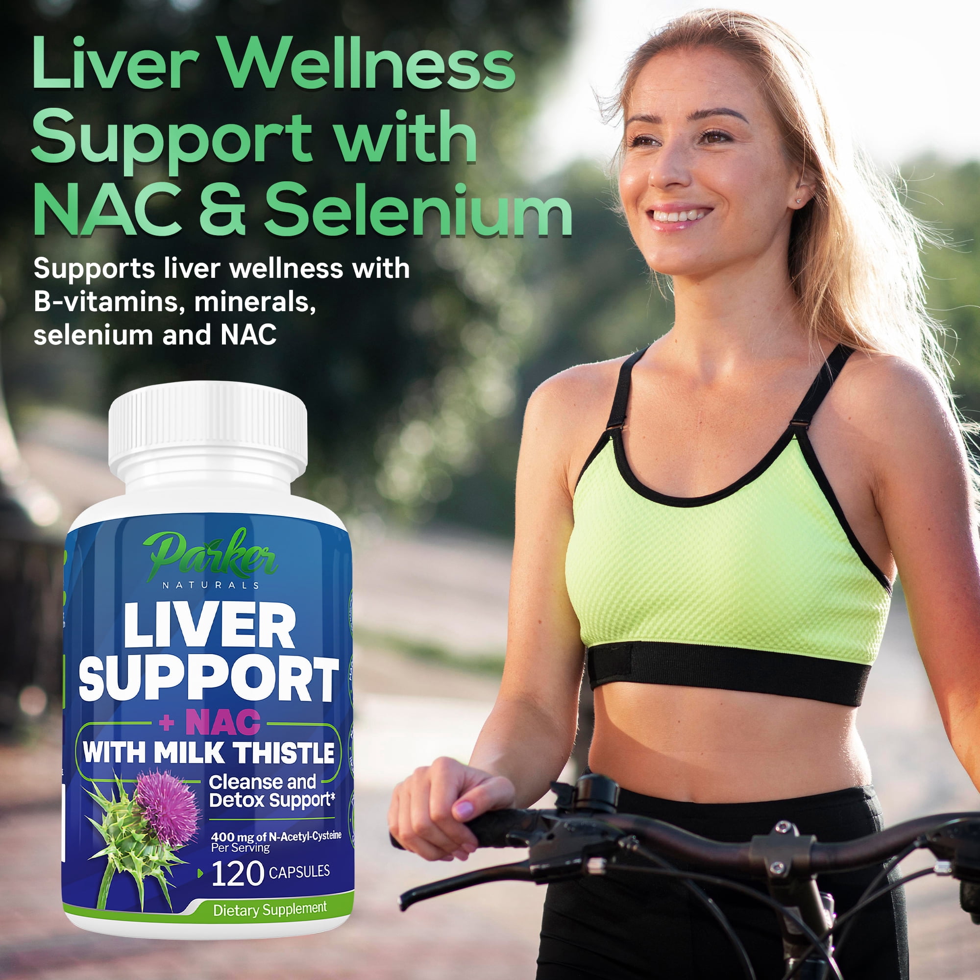Parker Naturals Liver Support Capsules for Detox and Cleanse, Milk Thistle with NAC 400mg, Glutathione, Antioxidant, 120 Count