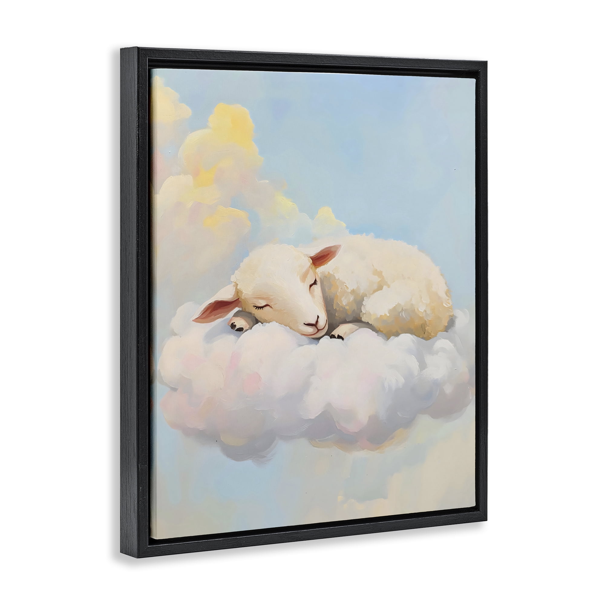 Stupell Industries Sleeping Sheep on a Cloud Black Framed Floater Canvas Wall Art, design by The Prints Vibe