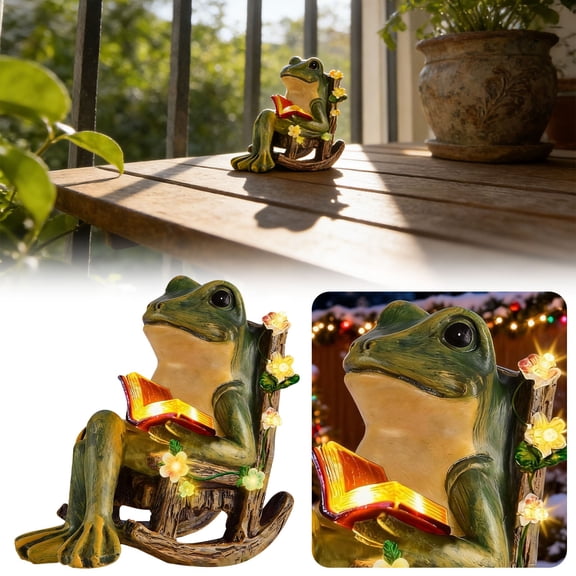 Miniature Frog Statue Frog Garden Statues Resin Outdoor Fairy Garden Accessories Outdoor Solar Lights Frog Decor Cottage Core Decor for Patio Yard Balcony Lawn,Housewarming Gift Birthday Gifts