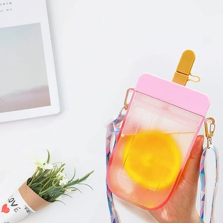 

300ml Cute Water Straw Cup Plastic Popsicle Shape Water Bottle BPA Free Ice Cream Transparent Juice Drinking Cup Suitable for Adult or Little Girls