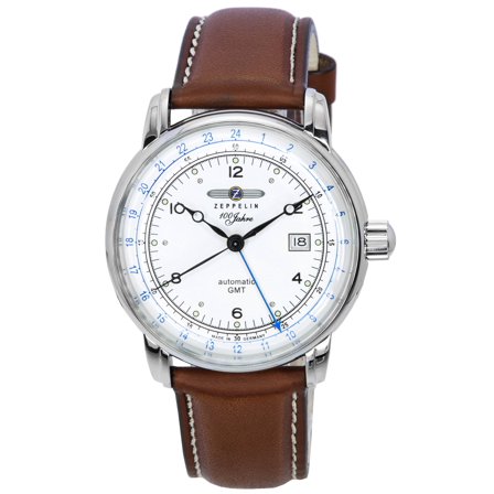 Zeppelin 100 Jahre GMT Leather Strap Silver Dial Automatic 86661 Men's Watch