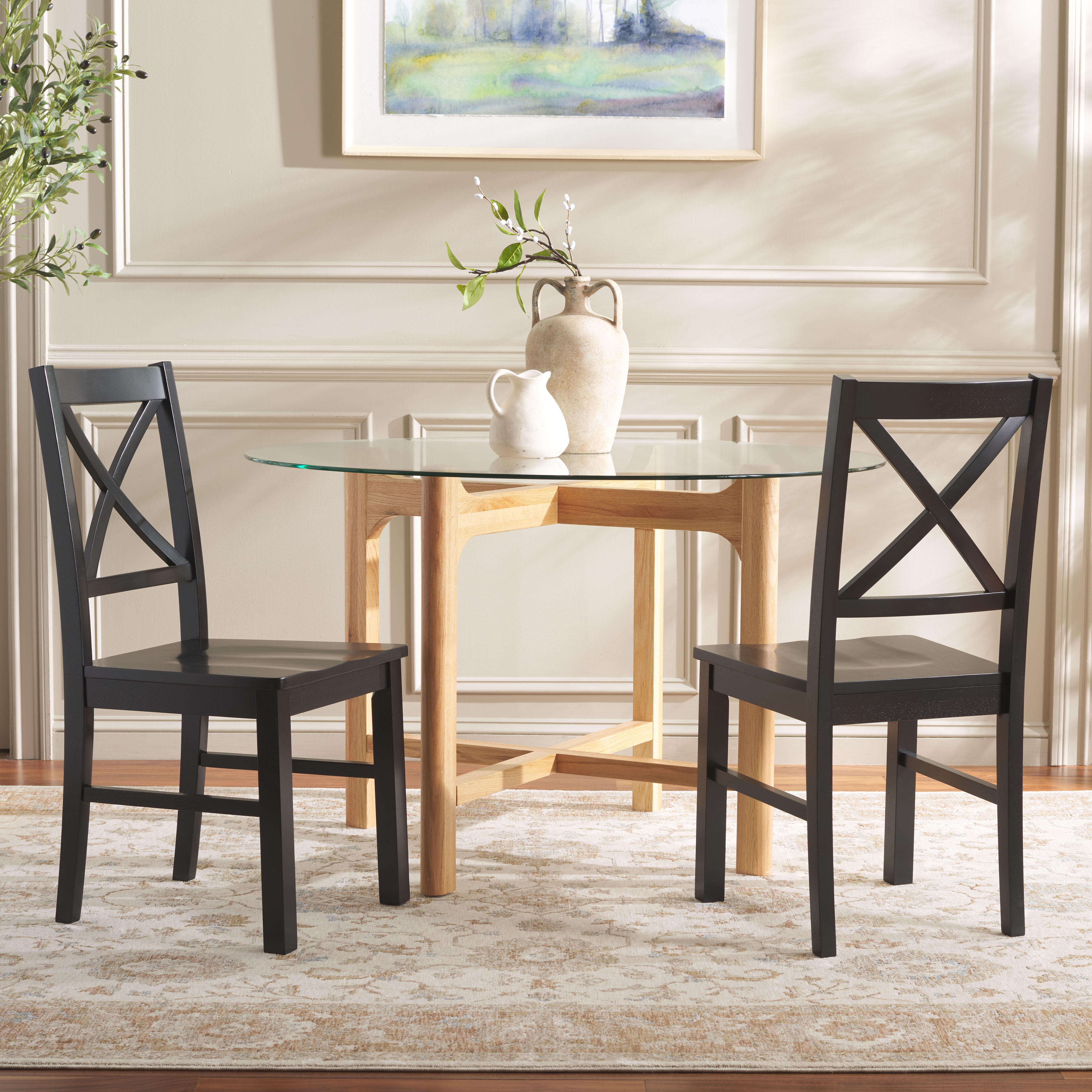 Safavieh Akash Traditional Rubberwood Dining Side Chairs, Black (Set of 2)