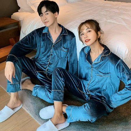 

PIKADINGNIS Autumn Winter Flannel Mens Pajamas Set Solid Color Warm Golden Velvet Sleepwear Couple Pajama Sets Sleep&Lounge Home Clothes
