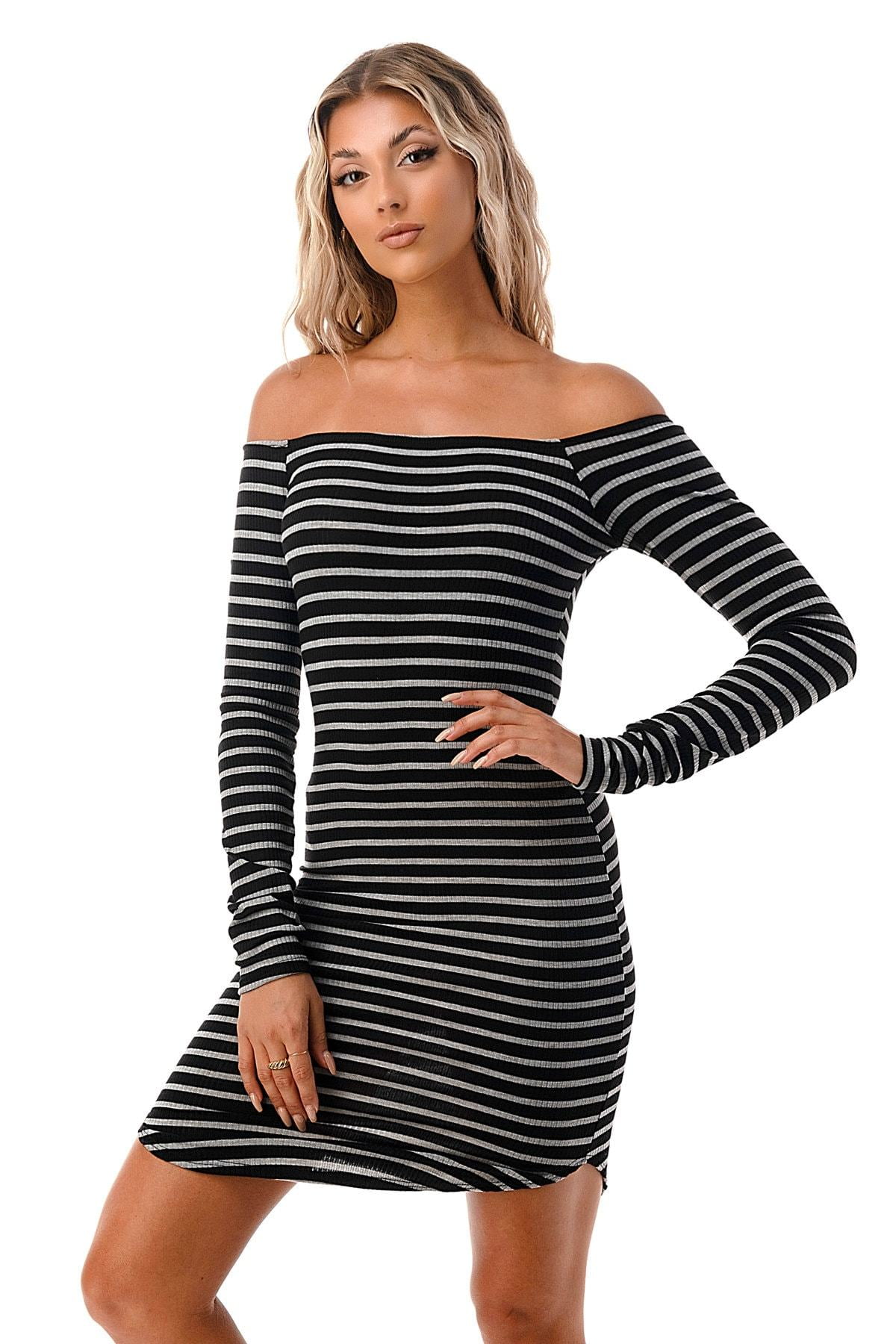 Strapless Tight Dress | Black & White Stripes Dress | Off Shoulder ...