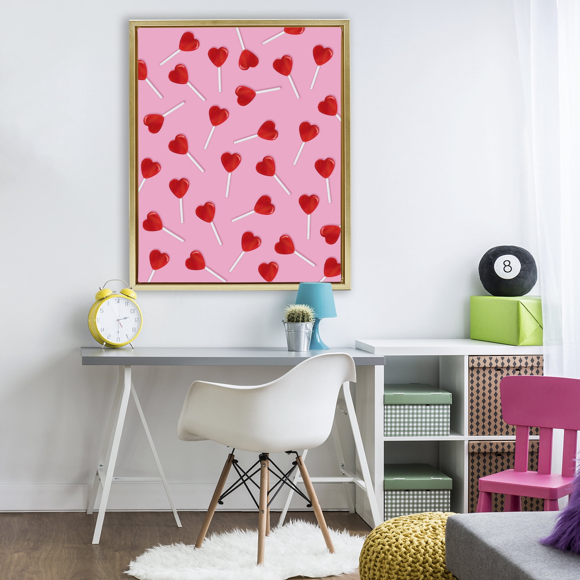 Stupell Industries Heart Lollipop Pattern Gold Framed Floater Canvas Wall Art, design by LISH Creative
