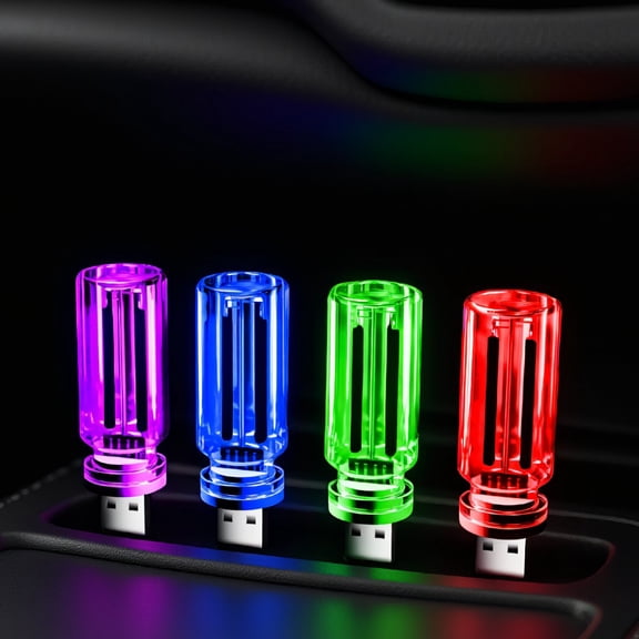 SWOEBTH 4 Pack USB Night Light Bulbs, Dimmable Retro Glass Bottle Car Interior Ambient Light, Green Purple