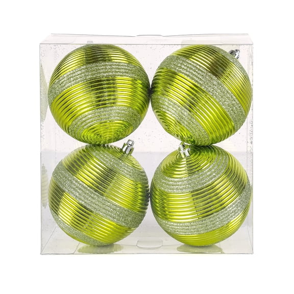 National Tree Company Christmas Ornaments, Lime Green, Swirling Glitter, Shatterproof, Set of 4