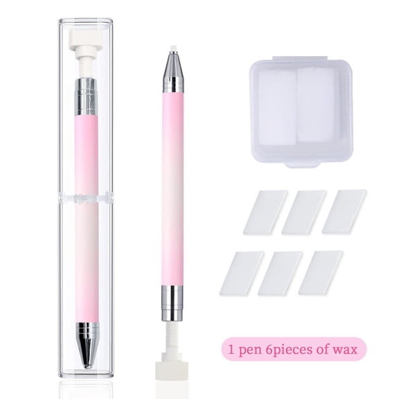 2025 News Automatic Refillable Diamond Art Pens Tools with Transparent Box, Rhinestone Picker Tool with 6 White Wax Refills, Diamond Art Accessories for DIY Crafts Nail Art (White and Pink)