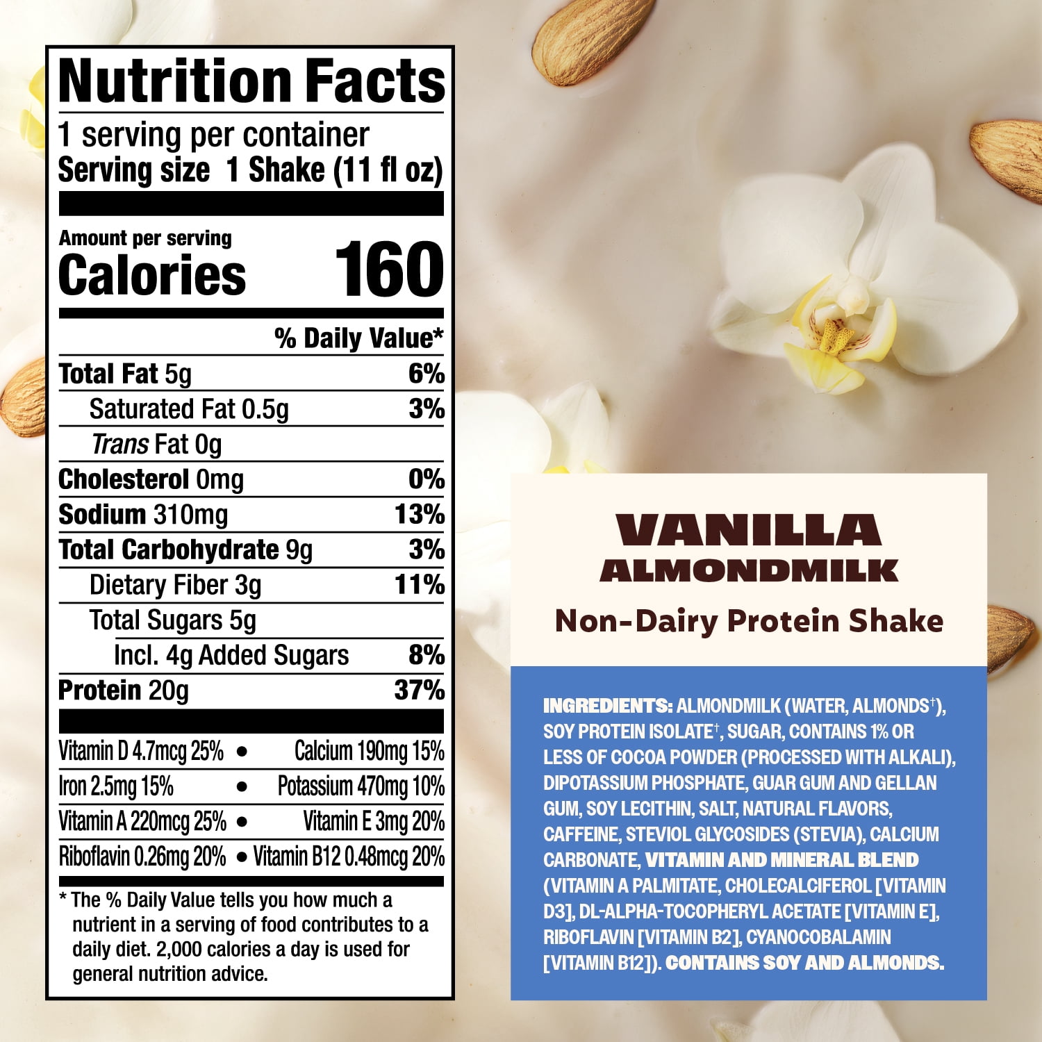 Premier Protein Almondmilk Non-Dairy Protein Shake, 20g Protein, 5g Sugar, 11 Fl oz, Vanilla, 4 Count
