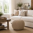 thumbnail image 5 of Casafield Round Pouf Ottoman, Beige Ivory - 20" Dia x 14.5" High Cotton Knit Foot Stool - Boho Floor Pouffe for Living Room, 5 of 8