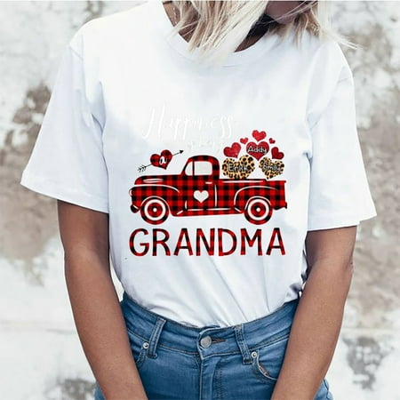 

Crewneck Tops for Women Mother s Day Shirt Cute T-Shirt Summer Casual Print Shirts Short Sleeve Graphic Tops