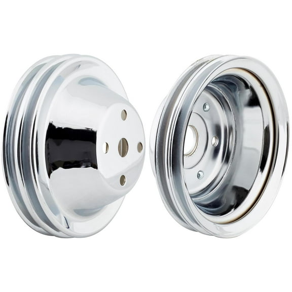 Small Block Chevy Chrome Double-Groove Pulley Set, Long Pump