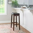 thumbnail image 2 of Pemberly Row Backless Bar Stool Brown Faux Leather Wood Frame in Brown Finish, 2 of 15