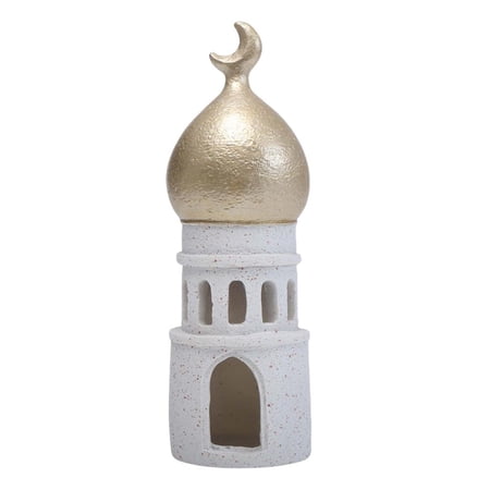 Ywalxskk Islamic Resin Decoration, Ramadan & Eid Home Decor with Golden Crescent Domes, White Speckled Base, Islamic Architecture Ornament for Mantel, Shelf, Table Centerpiece
