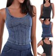thumbnail image 4 of vigerkar Denim Corset Top for Women Going Out Jean Crop Tank Tops Trendy Sleeveless Slim Fit Workout Top (Light Blue, M), 4 of 9