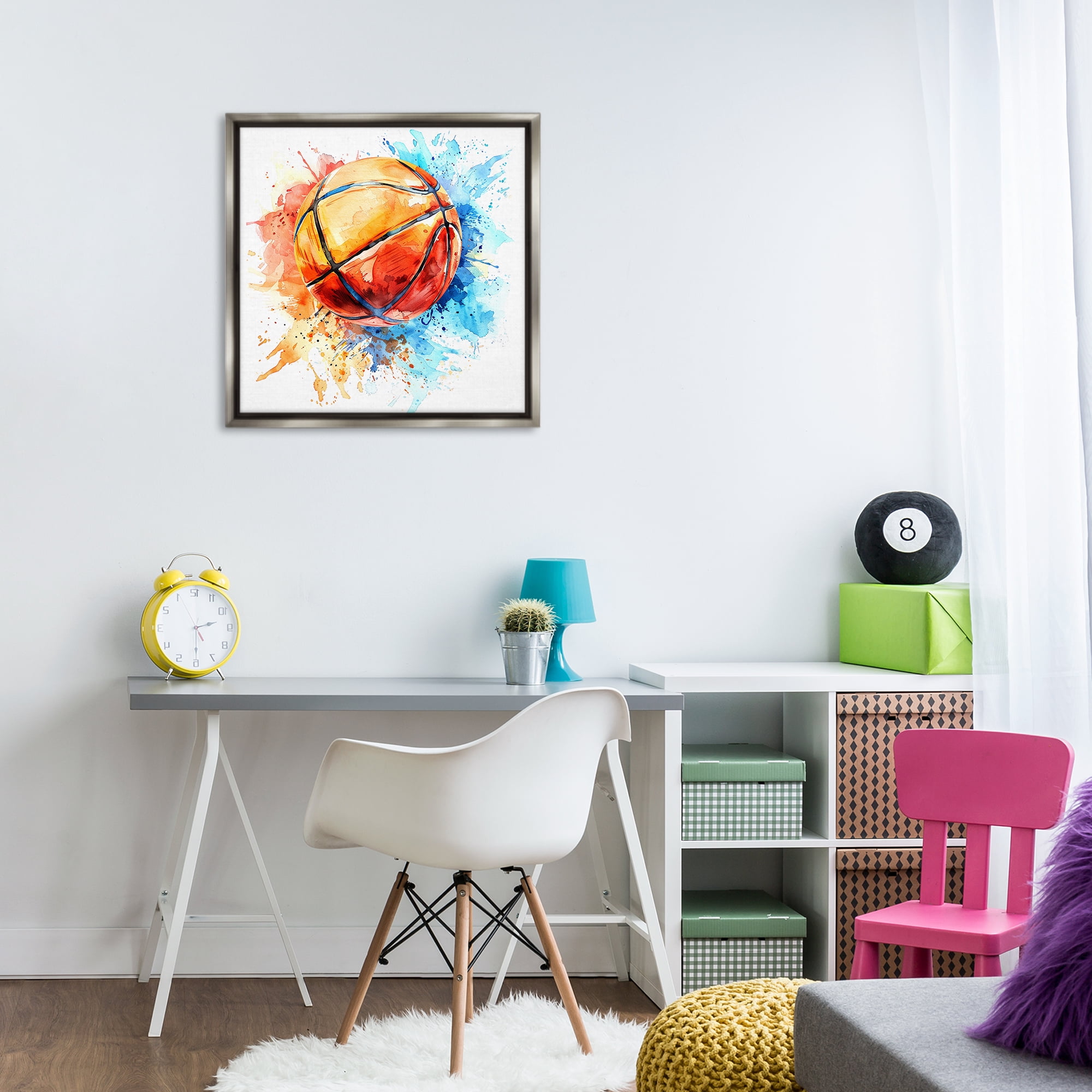 Stupell Industries Basketball Chromatic Splash Sports Painting Gray Floater Framed Canvas Art Print Wall Art, 25 x 25