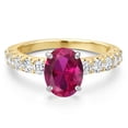 thumbnail image 3 of Gem Stone King 14K Two Tone Gold Red Created Ruby and Lab Grown Diamond Engagement Ring for Women | 2.65 Cttw | Oval 9X7MM | Gemstone July Birthstone | Size 9, 3 of 6