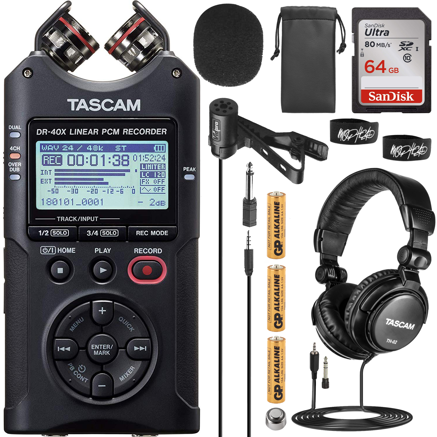 Tascam DR-40X Four-Track Digital Audio Recorder and USB Audio Interface  w/Accessory Bundle DTM、DAW