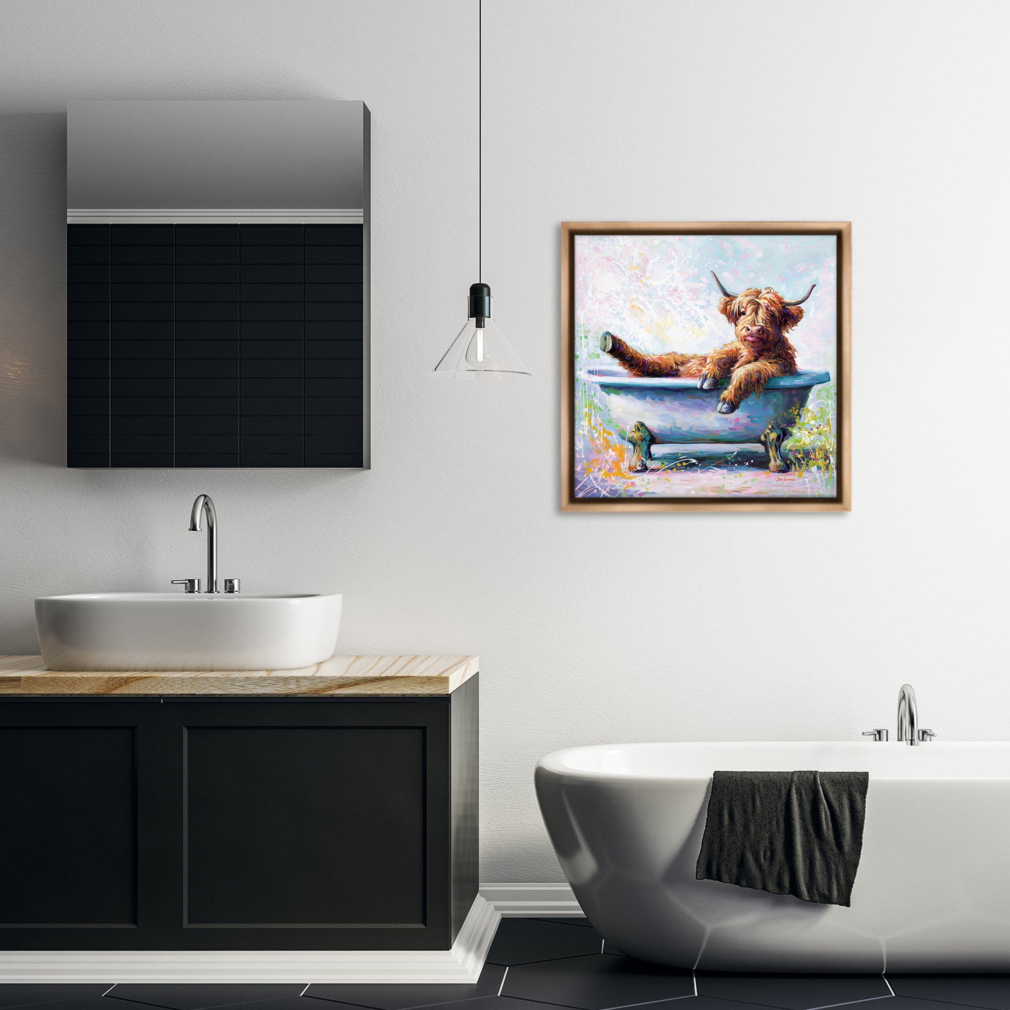 Stupell Industries Splashing Baby Cow Typography Painting Brown Floater Framed Canvas Art Print Wall Art, 25 x 25